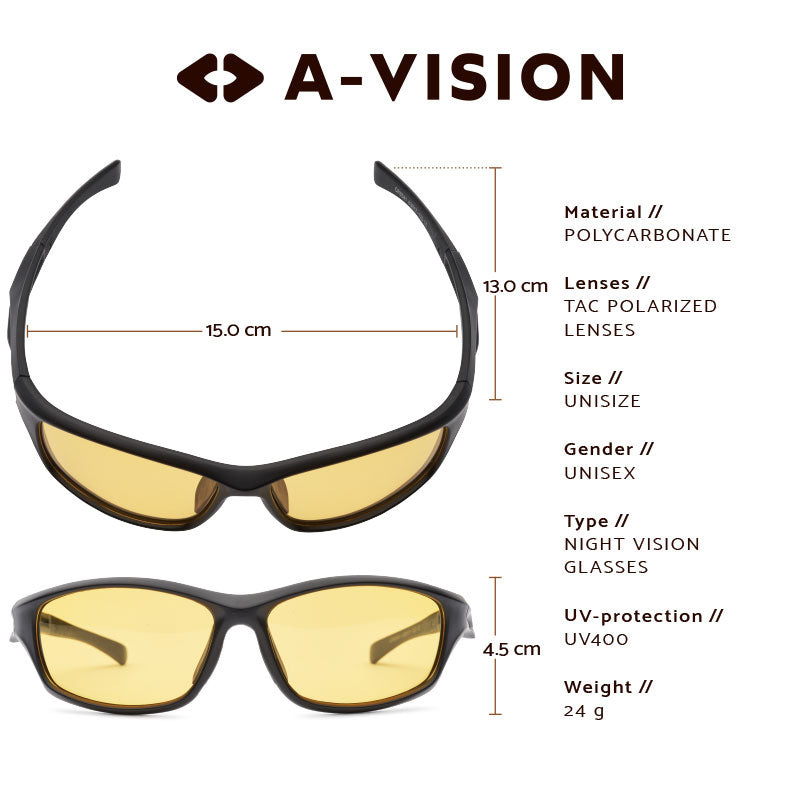 Aero night vision driving glasses with Myopia strength and UV protection