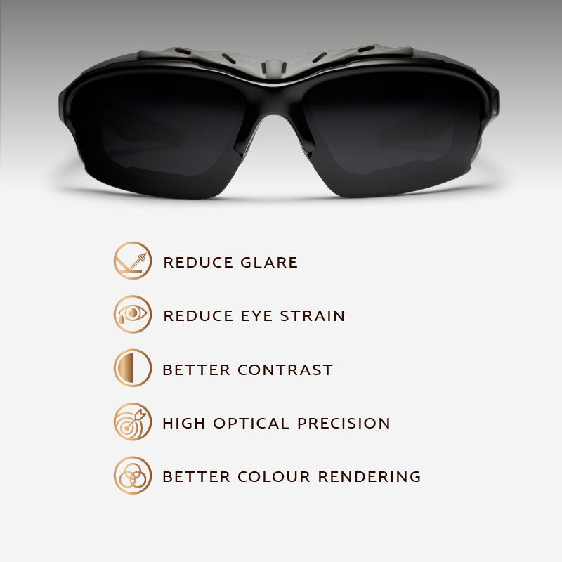 Aero Sport sunglasses, reduce glare, reduce eye strain, better contrast, high optical precision, better colour rendering