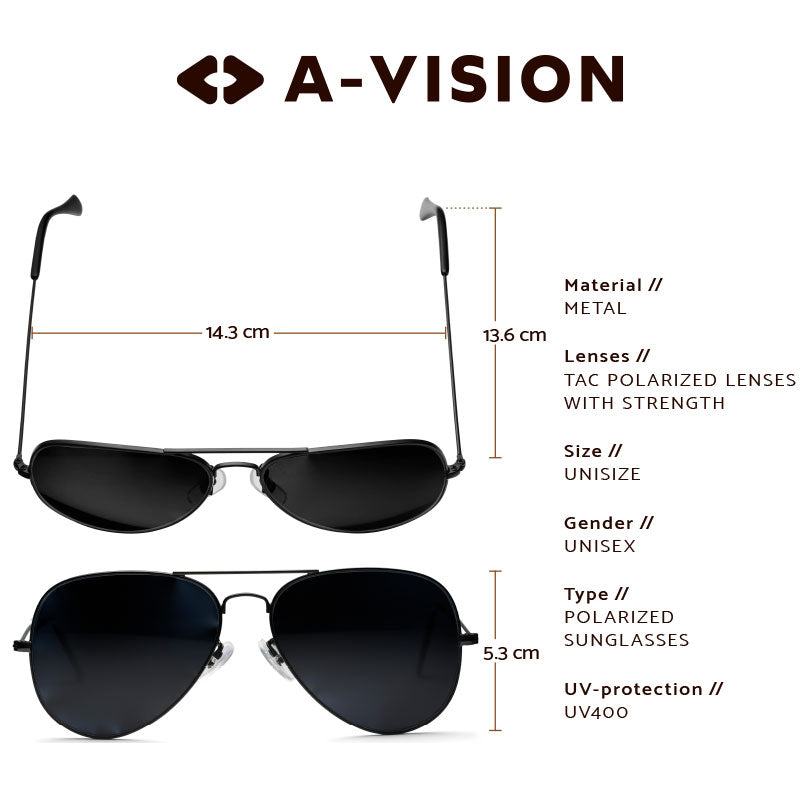 Aviator Myopia Sunglasses with strength -0.5 to -5.0