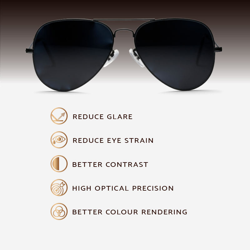 Aviator sunglasses with Myopia strength, reduce glare, reduce eye strain, better contrast and high optical precision