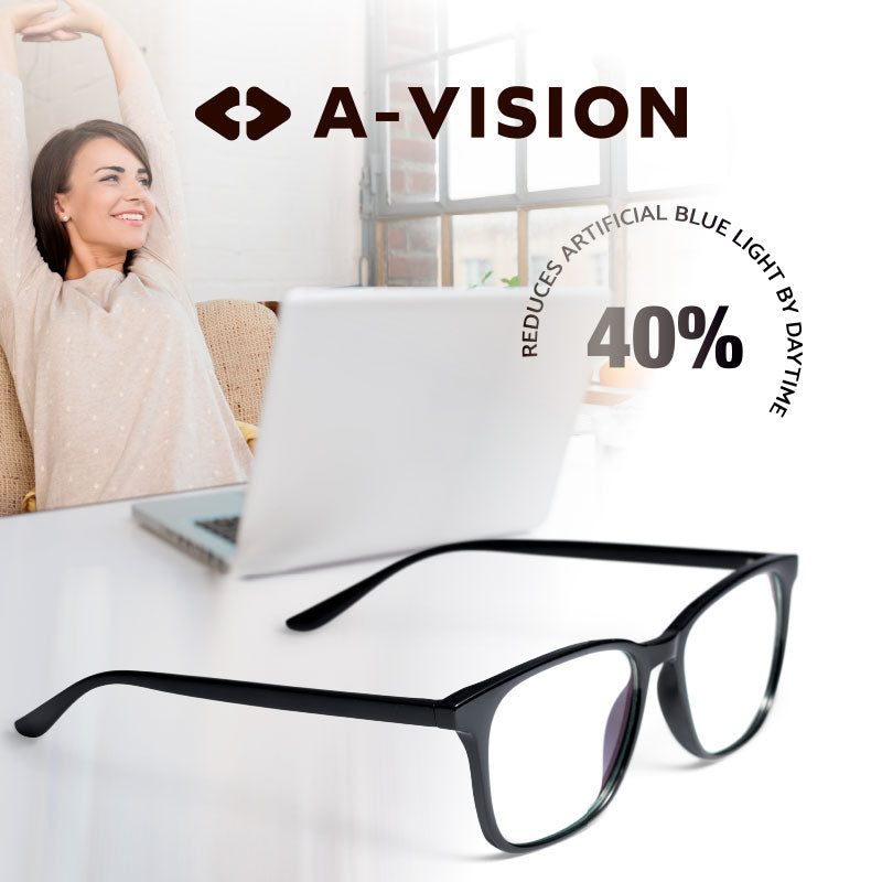 A-vision Eyewear Blue Light Glasses reduces artificial blue light by day time with 40%