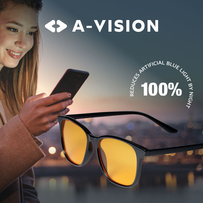 A-vision Blue light night glasses, reduces artificial blue light by night with 100%