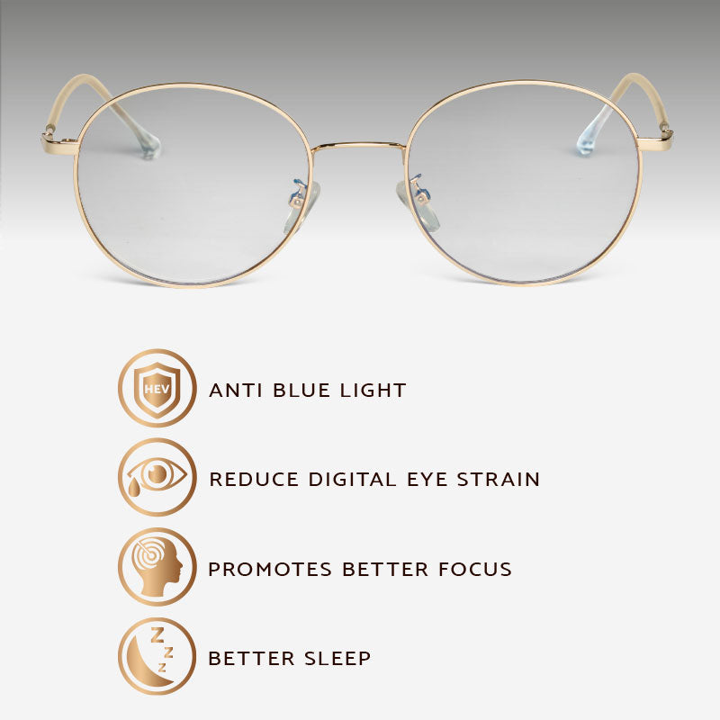 Blue Light Round Glasses from A-vision, anti blue light, reduce digital eye strain, promotes better focus, better sleep