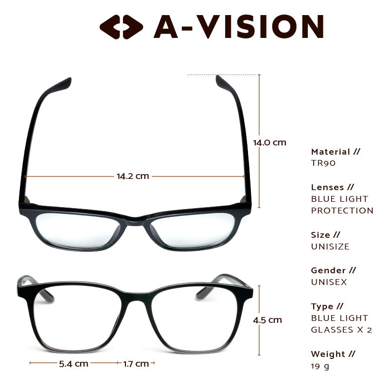 Blue Light Square Glasses measurement, TR90 material