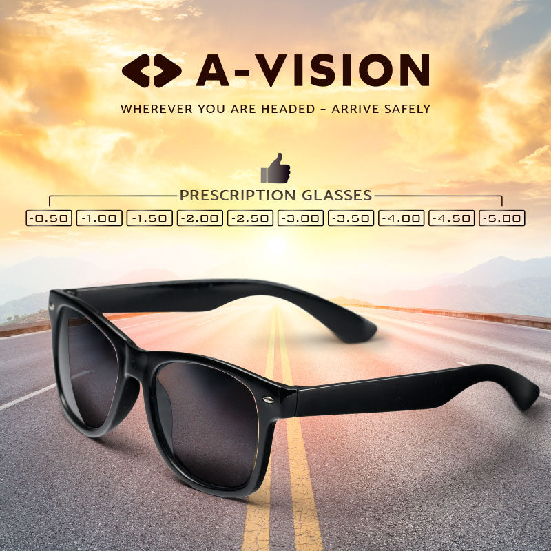 A-vision Wayfarer Myopia Sunglasses with strength -0.5 to -5.0